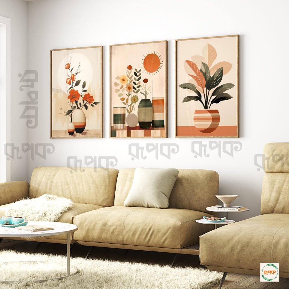 Leaf and Bowl Inspired Art in Boho Style Wall Frames