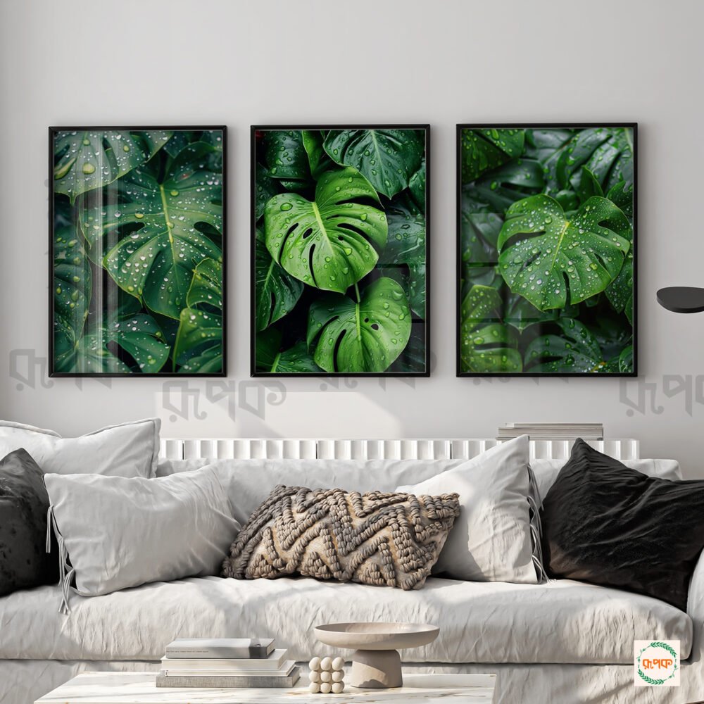 Green Monstera Wall Art Set