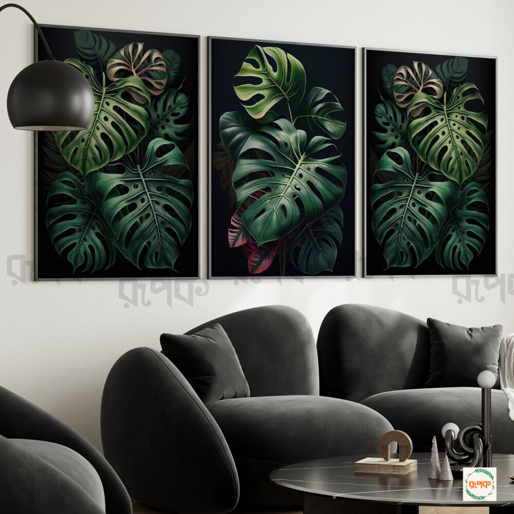 Aesthetic Dark Green Monstera Wall Decor Frames