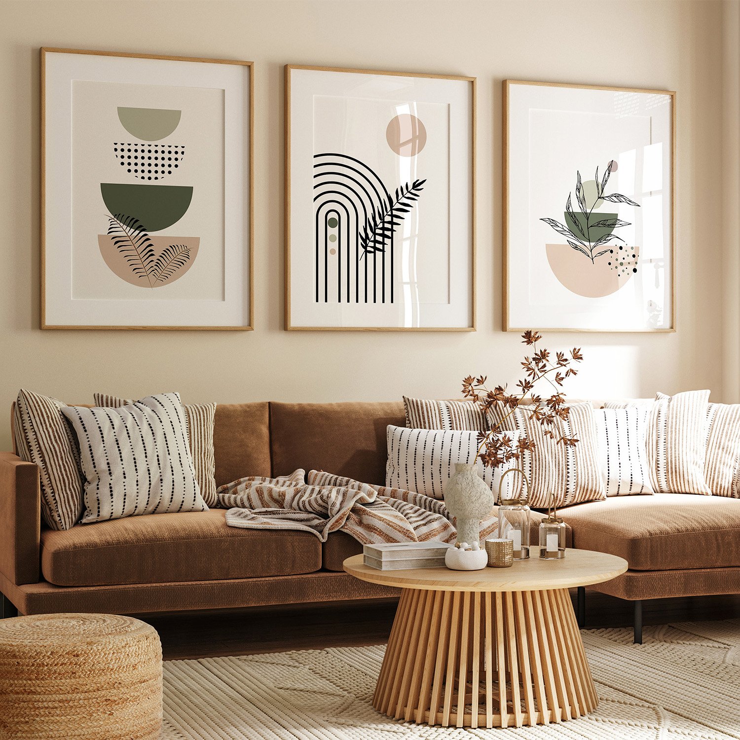 Boho Geometric Mid Century Wall Art Set
