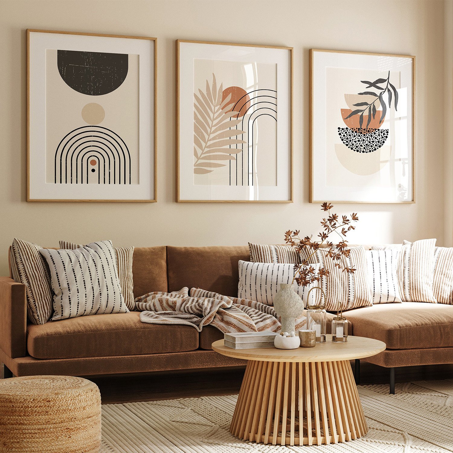 Black & Beige Boho Abstract Wall Art Set