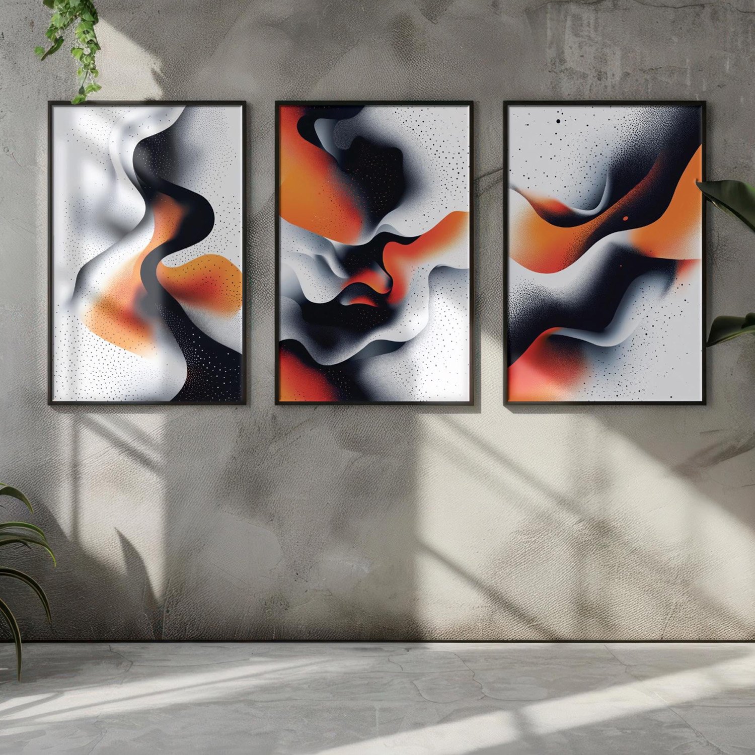 Boho Black, Orange & White Minimalist Art Set