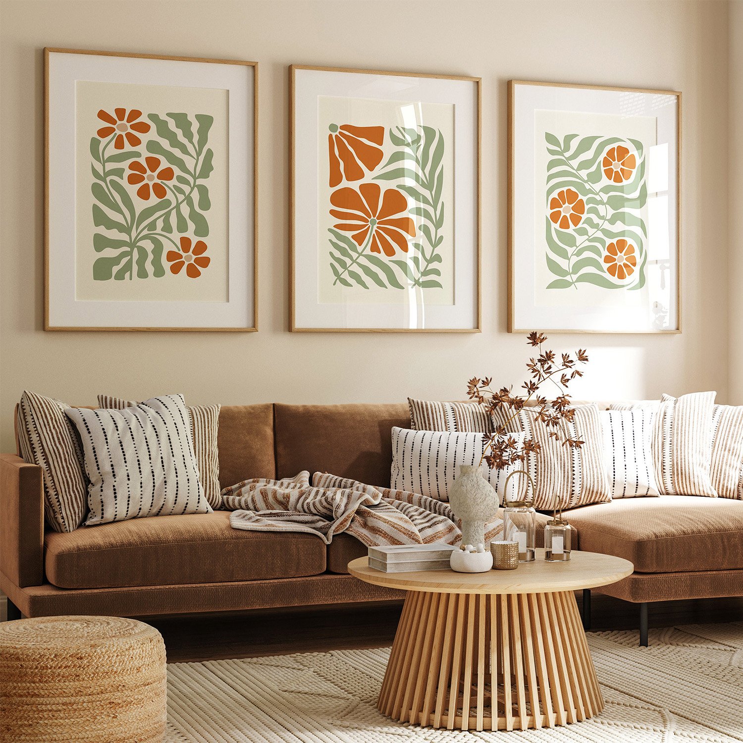 Boho Retro Flower Wall Set Of 3